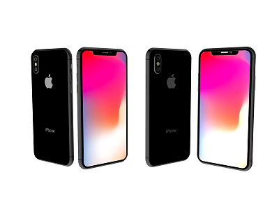 iPhone Digital Smartphones With Black White Bodies And Colorful Gradient Screens 3d model