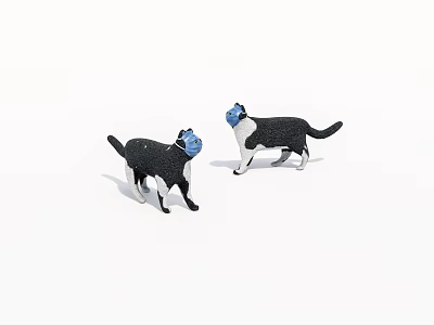 Two Black And White Cat Figurines Wearing Blue Masks Standing On White Background 3d model