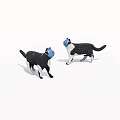 Two Black And White Cat Figurines Wearing Blue Masks Standing On White Background