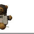 Cute Teddy Bear Doll With Brown Hat White T-shirt Racing Team Print Gray Furry Vest