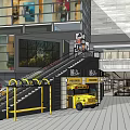 Commercial Street With Escalators McDonald's Sign Glass Curtain Wall Buildings And Pedestrian Area