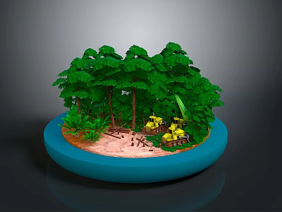 Yellow Utility Vehicle In Green Forest With Sandy Ground And Surrounding Plants 3d model