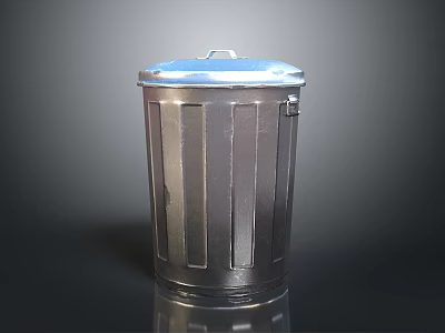 Durable Metal Trash Can With Lid And Striped Design For Indoor Outdoor Use 3d model