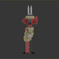 Red And Gold Mechanical Robot Figure With White Chest And Arm Cannons