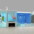 Modern Exhibition Booth With Blue Background Glass Display Dollar Signs And Core Elements