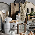 Stylish Essential Kitchenware With Pots Bowls Spoons Bottles Eggs Nuts And Baskets