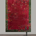 Vintage Red Square Carpet with Floral Bird Patterns and Green Border 3d model