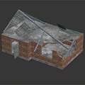 Dilapidated Brick Building With Damaged Roof And Exposed Wooden Framework