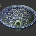 Sculpture Carving Ceramic Washbasin With Blue And White Intricate Floral Patterns