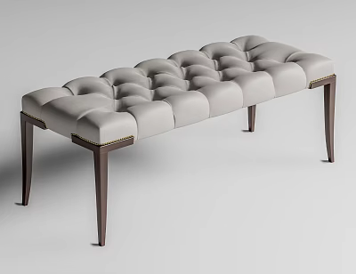Elegant Beige Tufted Sofa Bench With Dark Wooden Legs And Comfortable Cushion 3d model