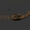 Vintage Pirate Aircraft With Wooden Dock And Jolly Roger Flag Design