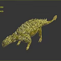Realistic Green Yellow Dinosaur Model With Spiked Armored Skin On Gray Gradient Background With Reflection