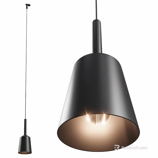 Modern Black Ceiling Light With Sleek Pendant Design And Warm Illumination Effect 3d model