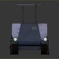 Blue Industrial Cart With Rusted Metal Roof Storage Boxes And Large Wheels