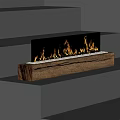Modern Wooden Fireplace Design With Flames And White Pebbles In Minimalist Interior