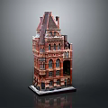 Red Brick Classical Building With Gabled Roof Multi Story Windows And Chimneys