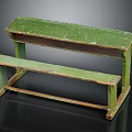 Vintage Green Desk And Bench With Worn Surface And Wooden Structure Featuring Bench In Front
