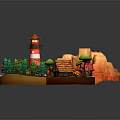 Commercial Display Equipment For Scenic Model With Lighthouse Beach Rocks And Trees