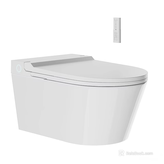 Modern Smart Toilet Featuring Sleek White Design And Remote Control Panel 3d model 