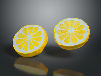 Fresh Sliced Lemons With Bright Yellow Flesh And White Rind On Dark Surface 3d model