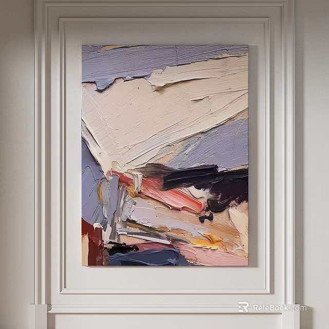 Abstract Painting With Thick Brushstrokes In Light Purple Beige Pink And Dark Tones 3d model 