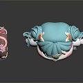 Cartoon Girl With Teal Pigtails And Pink Top Next To Lollipop Shaped Object With Decorations