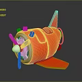 Red Underwater Submersible With Propeller Fins Metal Components And Cables Design