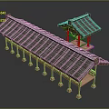 Traditional Chinese Architectural Model With Tiled Roof Wooden Columns And Pavilion Structure