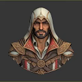Hooded Man Bust With Red Lined Robe And Ornate Chest Emblem