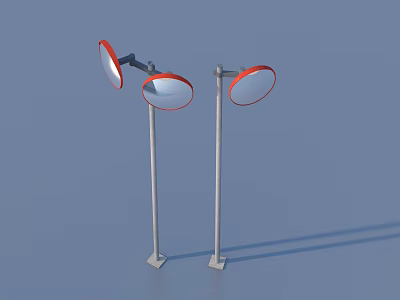Stylish Floor Lamps With Red Shades And Silver Poles For Home Use 3d model