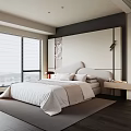 Modern Bedroom Interior Design With Large Bed White Bedding Wooden Flooring And Windows