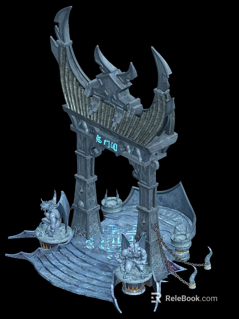 Ancient Architecture Traditional Archway With Ornate Roof And Intricate Stone Carvings 3d model 