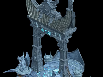 Ancient Architecture Traditional Archway With Ornate Roof And Intricate Stone Carvings 3d model