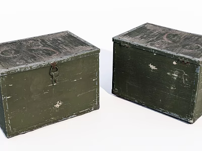 Pair of Vintage Green Wooden Boxes With Worn Finish And Metal Latches 3d model