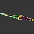 Decorative Weapon Knife Featuring Green Yellow Black Design With Gold Accents On Blade And Handle