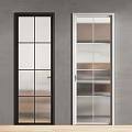 Black And White Frame Interior Glass Doors With Grid Design And Wooden Floor