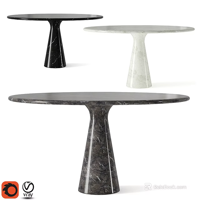Modern Round Marble Dining Table With Conical Base And Elegant Design 3d model