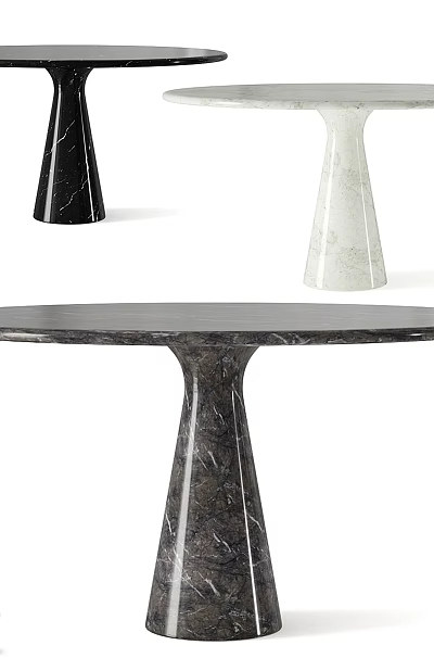 Modern Round Marble Dining Table With Conical Base And Elegant Design 3d model