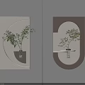 Modern Two Tone Geometric Wall Decor with Built-in LED Lighting and Small Decorative Green Plant