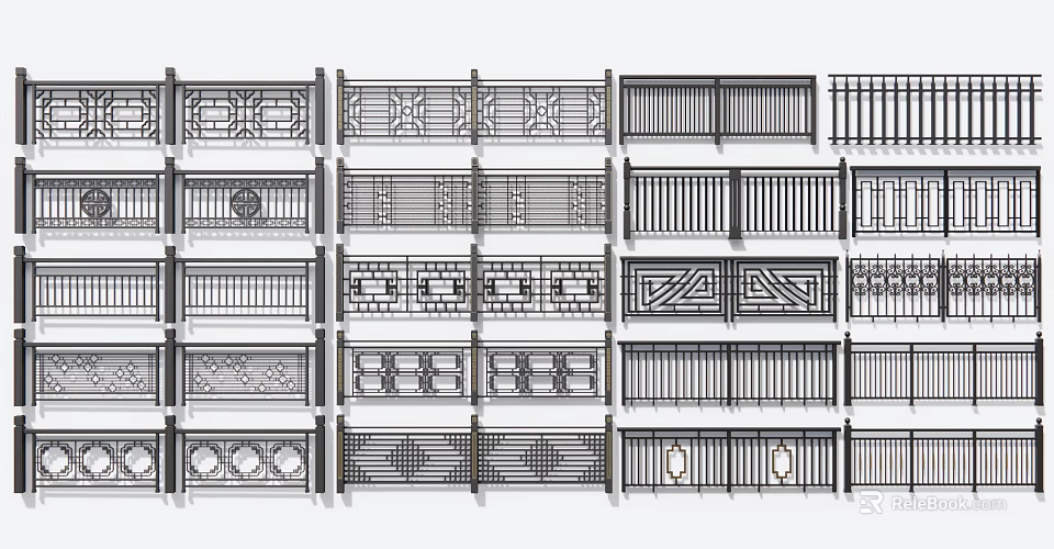 Various Decorative Metal Fence Designs Featuring Intricate Patterns And Styles 3d model 