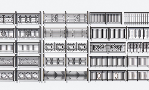 New Chinese Guardrail Wrought Iron Railing 3d model