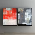 Abstract Paintings With Black Frames On Gray Wall Featuring Geometric Blocks And Textured Patterns 3d model
