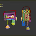 Cute Colorful Cartoon Tape Robot Characters With Headphones And Smiling Faces