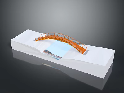 Orange Bridge Model With White Base And Blue Water Area Structure 3d model