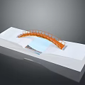 Orange Bridge Model With White Base And Blue Water Area Structure