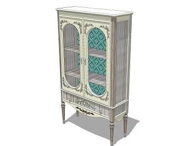 Vintage Style Sideboard With Double Glass Doors Ornate Details Green Interior And Slender Legs 3d model