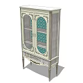 Vintage Style Sideboard With Double Glass Doors Ornate Details Green Interior And Slender Legs