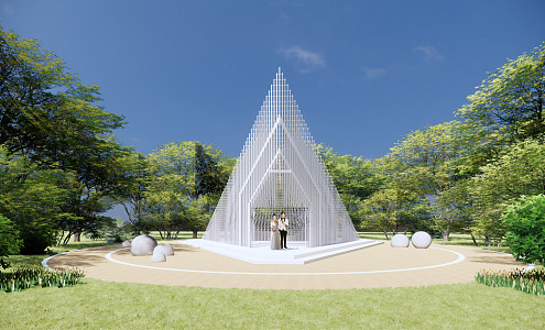 Modern pavilion white church framed white wedding 3d model