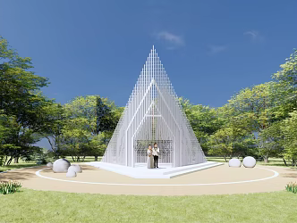 Modern pavilion white church framed white wedding 3d model
