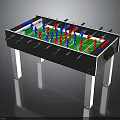 Modern Foosball Table With Green Playing Field Blue Red Players White Frame And Silver Legs